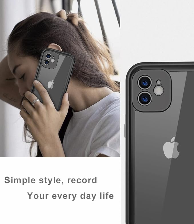 Design for iPhone 12 Waterproof Case, Full Body Shockproof & Dustproof Case with Screen Protector, Black