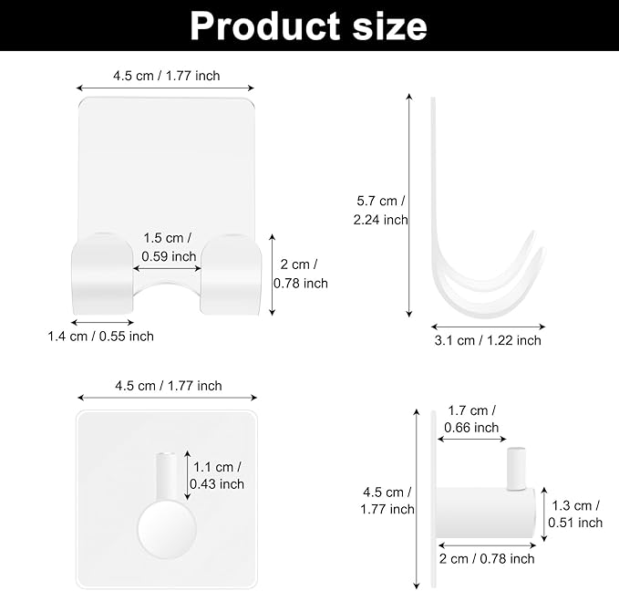 CGBE Razor Holder for Shower, 4 Packs Shaver Holder and 4 Packs Shower Hooks, Self Adhesive Damage Free Wall Hooks for Bathroom - White