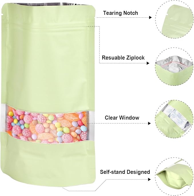7.1"x10.2" 1 Quart 120pcs Mylar Bags for Food Storage,Smell Proof Bag with Matte Window Resealable Food Storage Bags for Small Business, Stand-up Foil Pouch Packaging Freeze Dried Candy Bag(Beige)