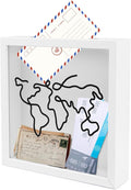 ASTIMESA 7.8" x 7.8" Adventure Archive Box Display Case, Transparent Travel Shadow Box Frame with Slot on Top, Map Travel Memories Holder for Keepsakes Gift Concert Ticket Photo (White)