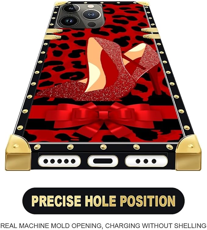 Compatible with iPhone 16 Pro Max Case, Elegant High Heels Luxury Golden Decoration for Girl Women Soft TPU Shockproof Protective Hard PC Back for iPhone 16 Pro Max