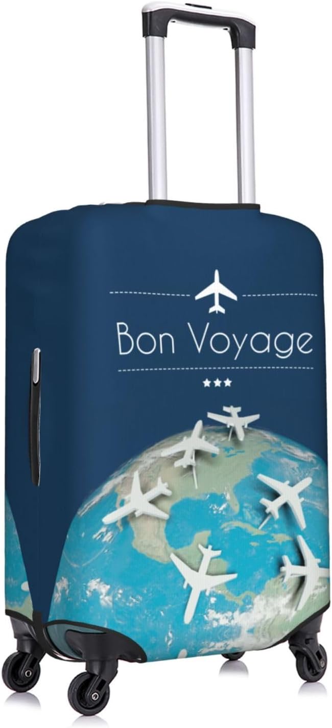 Luggage Cover with World Map & Airplane Design, Suitcase Protector For Travel (Fits 22-24 Inch Luggage)
