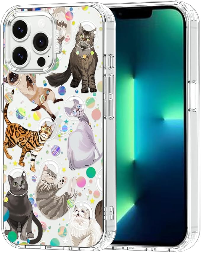 MOSNOVO Case for iPhone 13 Pro Max, [Buffertech 6.6ft Military-Grade Drop Protection] [Anti Peel Off Tech] Clear TPU Bumper Phone Case Cover Design - Space Cat