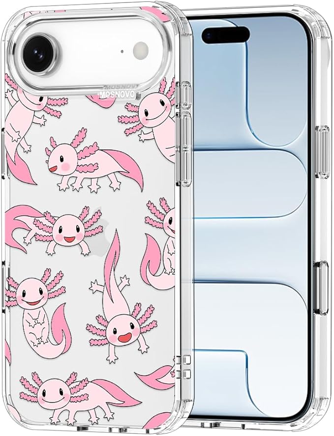 MOSNOVO for iPhone Air Case | Military Grade 6.6ft Drop Tested | Camera Control | Clear with Pink Axolotl Design