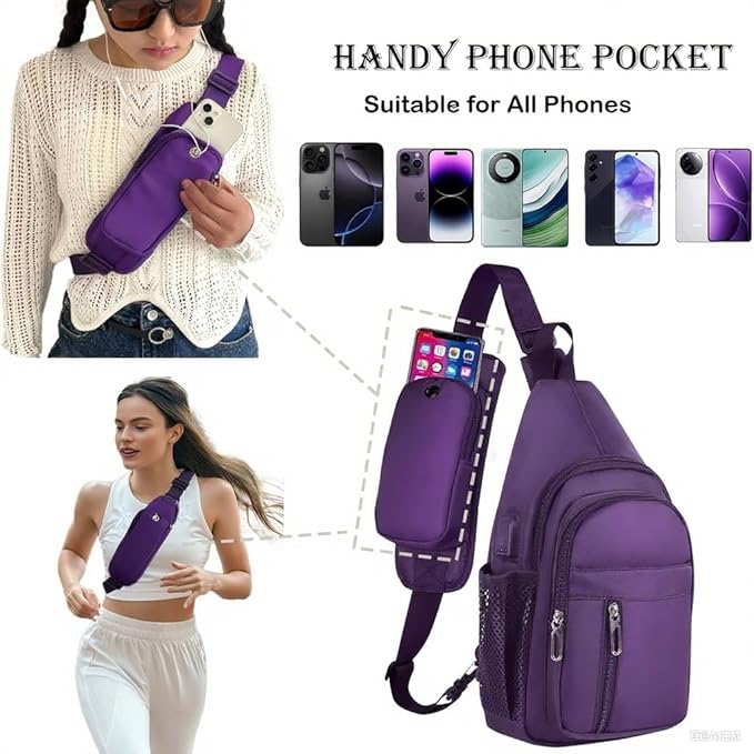 JENAGREEN Sling Backpack Crossbody Sling Bag, Cross Bag Adjustable Travel Hiking Essentials Casual Daypack Multipurpose Chest Bag Purse for Women Men