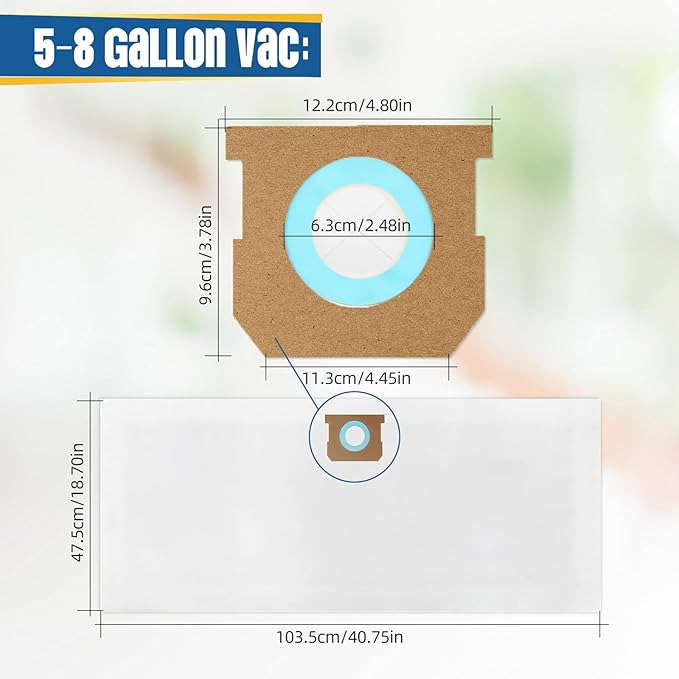 6-Pack 15-22 Gallon Bags replace for Shopvac, Type G 90663 9066300; Type J 90673 9067300 and VF2008.Disposable Wet Dry Vacuum Collection Bags, white