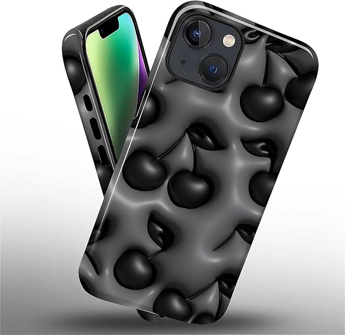 for iPhone 14 Plus Case,HL2 Cute Cool Cherry Black Hybrid 2 Layer Hard Shell Silicone Protective Pattern Design Case