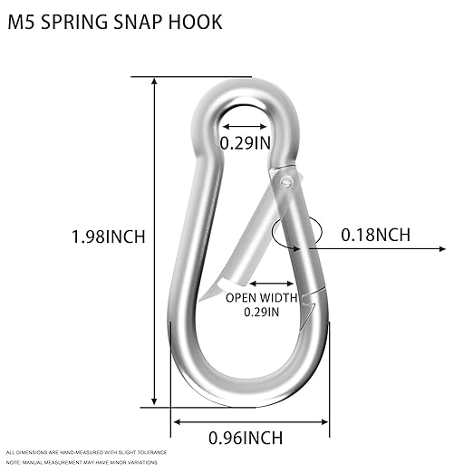 Carabiner, Heavy Duty Galvanized Steel Spring Snap Hook Carabiner Clips with 220LBS Holding Capacity, Ideal for Outdoor, Hammock, Swing and Travel (M5 2Inch, 20PCS)