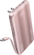INIU 3-in-1 Portable Charger, 45W 10000mAh Fast Charging Power Bank, Built-in USB C Cable & Foldable Wall Plug, Travel Essentials, Battery Pack for iPhone 17 16 15 Series, Samsung, MacBook, etc. Pink