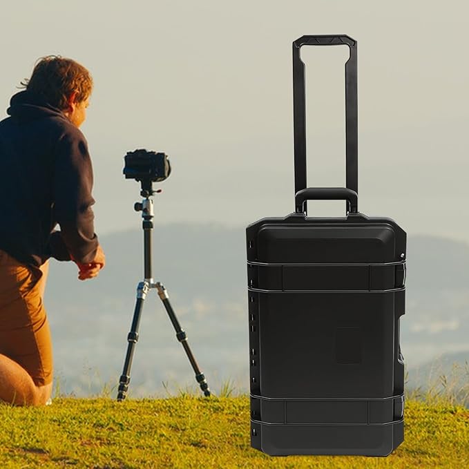 22" Weatherproof Hard Case Rolling Waterproof Case Dry Box with Foam Protective Cases Shockproof Hard Travel Cases For Cameras Lenses Electronic Equipment (Black)