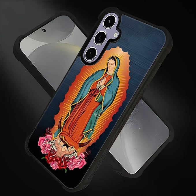 for Samsung Galaxy S24 S25 Case, Red Virgen Guadalupe Pattern Graphic Design Girl Boy Soft Silicone Hard Acrylic Shock Protection for Samsung Galaxy S24 S25