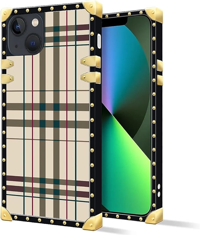 Compatible with iPhone 13 Case, Black Red Beige Stripes Luxury Golden Decoration for Girl Women Soft TPU Shockproof Protective Hard PC Back for iPhone 13