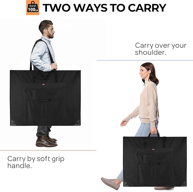 Nicpro Large Size Art Portfolio Case, Artist Portfolio Tote Bag with Leather Corners & Side Widening, Waterproof Storage Portfolio Folder with 3 Pockets for 32'' x 42'' Poster Canvas Sketching Drawing