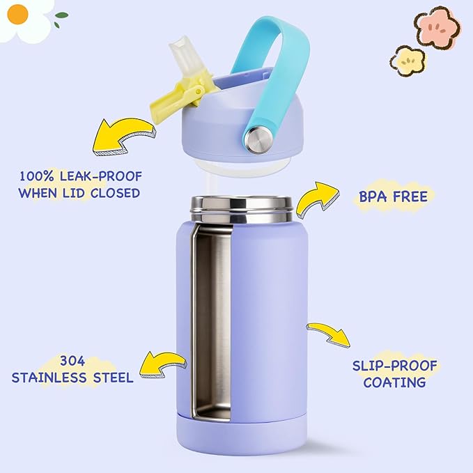 Kerilyn 12oz Water Bottle, Stainless Steel Insulated Water Bottle with Straws Leak-Proof, Water Cup Double Wall Vacuum, BPA Free, Blue Mix