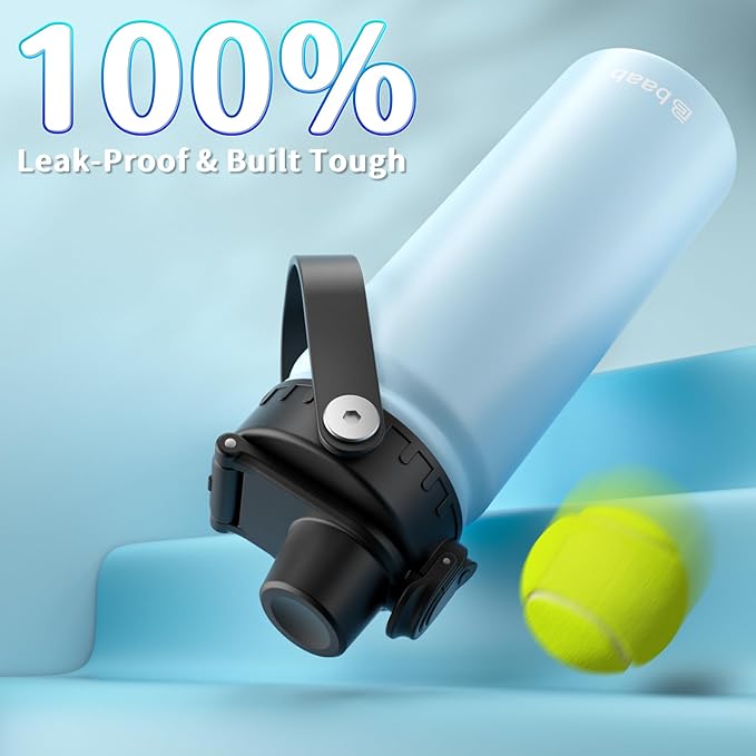 baab 18oz Kids Water Bottle, Insulated Kids Water Bottle with Lockable Spout Lid & Stickers, 18/8 Stainless Steel Vacuum Leakproof Kid Water Cup for Boy Girl School (Navy Blue+Light Blue, 2 Pack)