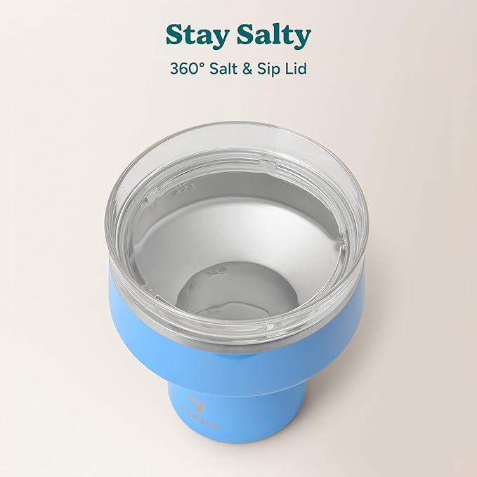 REDUCE Saltini 16 oz Cocktail Tumbler - Insulated Margarita Tumbler with Lid - Keeps Drinks Cold for 10 Hours - 360 Sippable Martini Glass Alternative - Shatterproof, Perfect for Parties - Oahu Blue