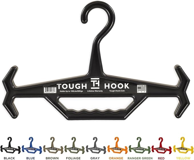 Tough Hook Original Heavy Duty Hangers – The Superhero of Hangers USA-Made, Anti-Slip ABS Resin Tactical Hanger for Police Gear, Scuba Gear & Dive BCD – DuraResin 200-lb Cap Wetsuit Hanger, 4 Blue