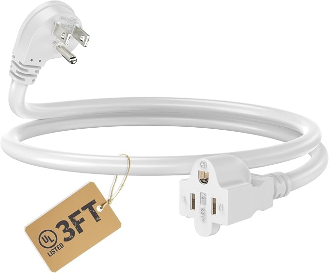 LUCKY TL Indoor Outdoor Extension Cord, 16/3 Gauge White Short Extension Cord 3ft, Waterproof Flexible Case, Made in Pure Copper, 13A 1625W 16AWG SJTW, 3 Prong Heavy Duty Wire, UL