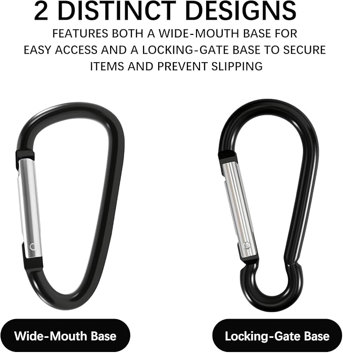 10 Pack 3 Inch Carabiner Light Duty, Aluminum Black Carabiner Clip, D Ring Carbineers Clip Keychain for Keys Camping Boating Backpack