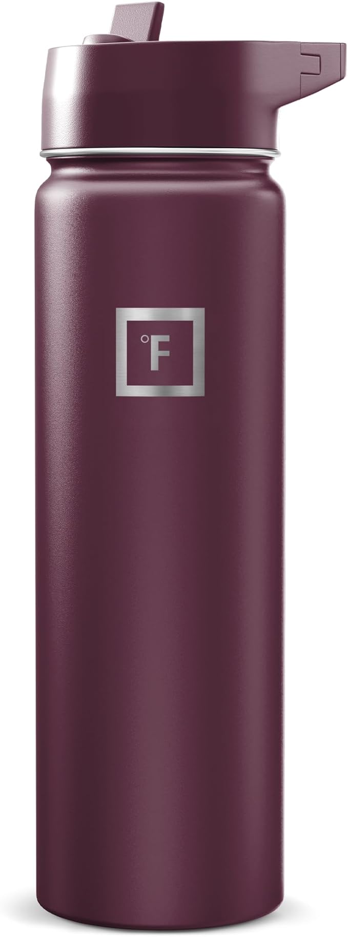 IRON °FLASK Camping & Hiking Hydration Flask with Straw, Wide Mouth Insulated Stainless Steel Sports Water Bottle - Burgundy 24 oz - Straw (1 Lid)