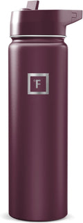 IRON °FLASK Camping & Hiking Hydration Flask with Straw, Wide Mouth Insulated Stainless Steel Sports Water Bottle - Burgundy 24 oz - Straw (1 Lid)