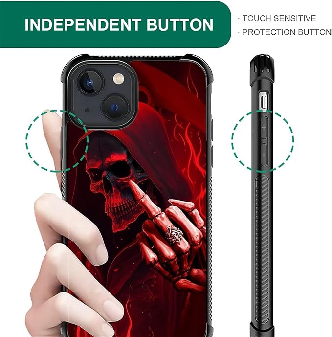 for iPhone 15 Case, Gestures Funny Skull Pattern Graphic Design Girl Boy Soft Silicone Hard Acrylic Shock Protection for iPhone 15