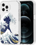 MOSNOVO Case for iPhone 12 & iPhone 12 Pro, [Buffertech 6.6ft Military-Grade Drop Protection] [Anti Peel Off Tech] Clear TPU Bumper Phone Case Cover Design - Great Wave