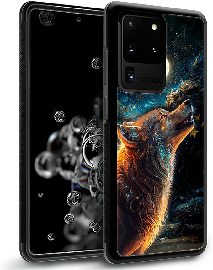 for Samsung Galaxy S20 Ultra Case, Star Cave Hungry Wolf Pattern Graphic Design Girl Boy Soft Silicone Hard Acrylic Shock Protection for Samsung Galaxy S20 Ultra