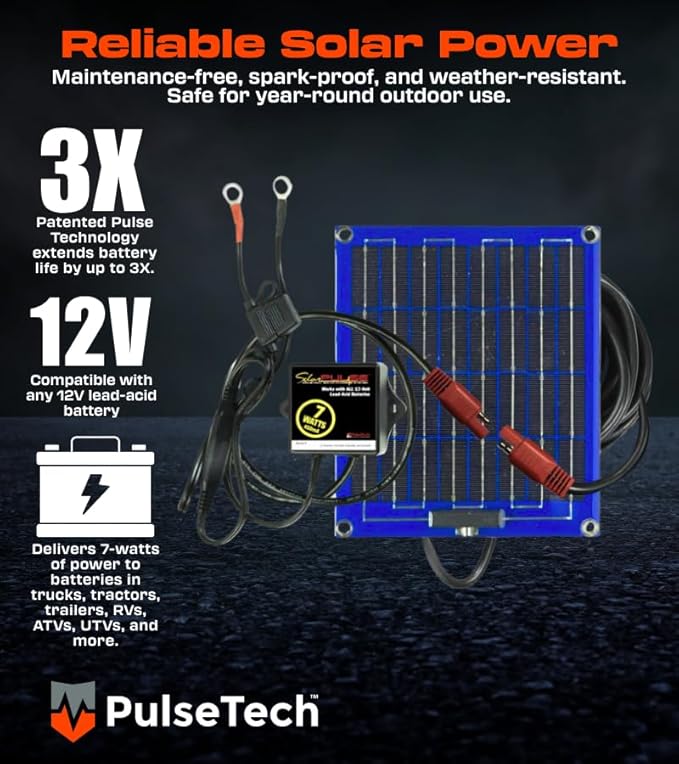 PulseTech SolarPulse SP-7 Solar Battery Charger Maintainer, Blue, 7 Watt