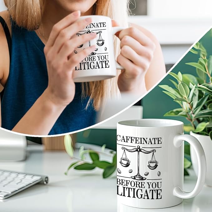 RZHV Caffeinate Before You Litigate 11 Oz Novelty Mug, Funny Coffee Bean Balance Mug for Coffee Lover Paralegal Attorney, Graduate Gifts for Attorney, Thank You Present for Lawyer Judge