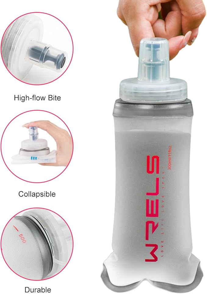 WRELS Soft Flask Running Water Bottle,BPA-Free Collapsible Hydration Flask for Running Hiking Cycling Climbing and Marathon