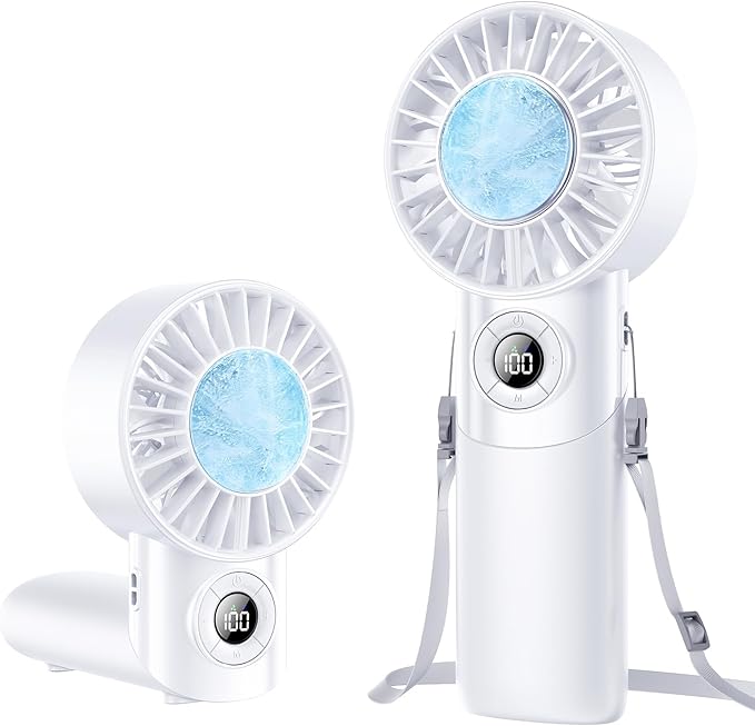 2026 Upgrade 3 In 1 Handheld Portable Turbo Fan with Ice Cooler,Rechargeable 100 Speed Mini Personal Fan 10500 RPM Small Pocket Fans Makeup fan for Outdoor,Office,Camping,Travel-White