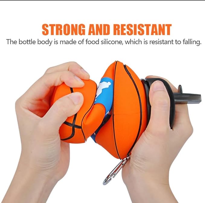 Soccer Water Bottle, 34oz Collapsible Silicone BPA-Free Kids Sports Bottle, Basketball Design, Perfect for Cycling, Travel, Hiking