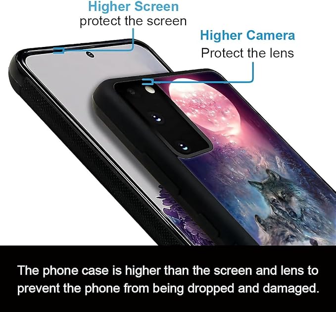 for Samsung Galaxy S20 Case, Star Two Wolfs Howling Pattern Graphic Design Girl Boy Soft Silicone Hard Acrylic Shock Protection for Samsung Galaxy S20