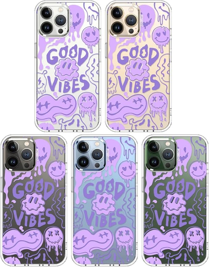 MOSNOVO Case for iPhone 13 Pro Max, [Buffertech 6.6ft Military-Grade Drop Protection] [Anti Peel Off Tech] Clear TPU Bumper Phone Case Cover Design - Good Vibes