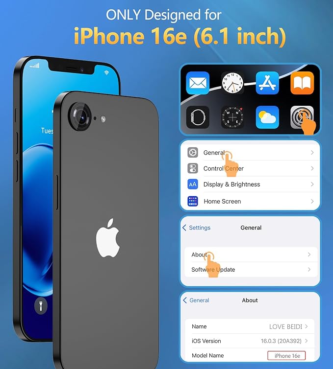 for iPhone 16e Case, Full Body Shockproof Cover with Screen Protector for iPhone 16e - Blue