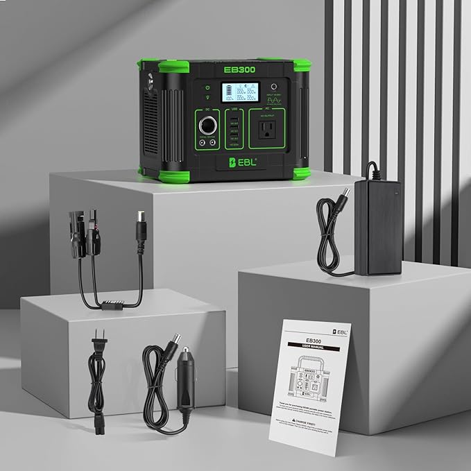 EBL Portable Power Station, 330W 288.6Wh Solar Generator 60W USB-C PD, 5W Wireless Charger, SOS Emergency Light, Multi-Port Power Supply for Outdoor Camping, Home Blackout, RV Travel
