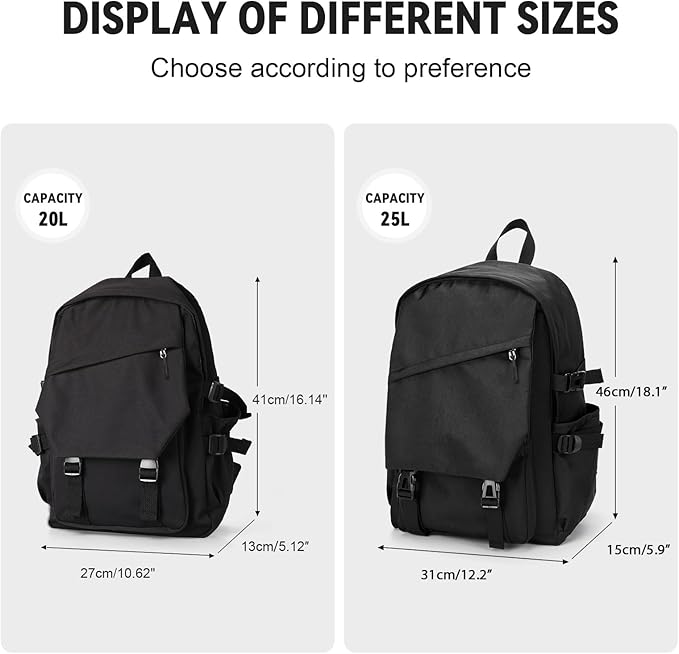 coowoz School Backpack for Men Women College Bookbag Waterproof Lightweight Black Backpack Mochilas Book Bag Rucksack Casual Daypack School Bag for Boys Girls