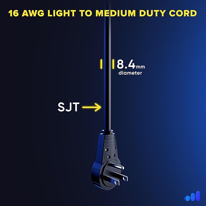 Maximm Cable 3 Feet 360° Rotating Flat Plug Extension Cord/Wire, 3 Prong Grounded Wire 16 Awg Power Cord - Black UL Certified