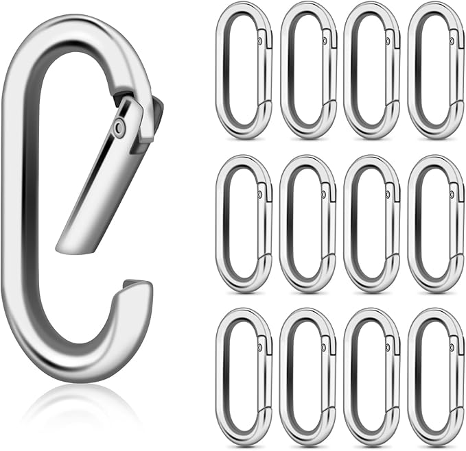 10Pack Large Oval Carabiner, Metal Spring Keyring Clips for Paracord Keychain Lanyard, Car Key Rings, Dog Tag Clip, Pets Collar Buckles, Purse Keychain Replacement (Silver)