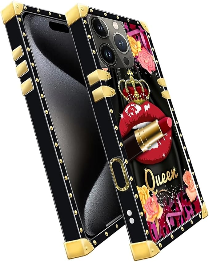Compatible with iPhone 16 Pro Case, Queen Lip Crown Leopard Print Luxury Golden Decoration for Girl Women Soft TPU Shockproof Protective Hard PC Back for iPhone 16 Pro