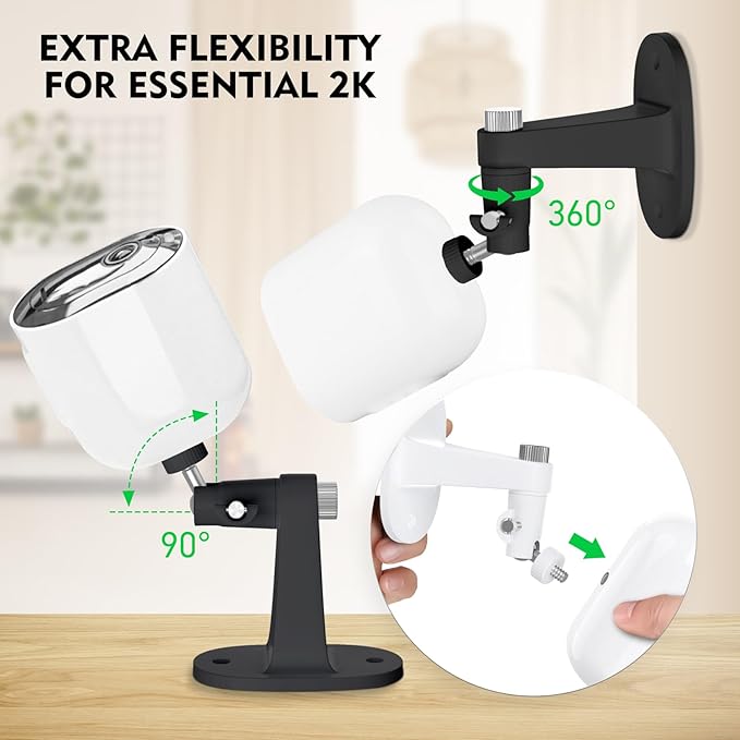 2Pack Adjustable Mount for Arlo Essential 2K Indoor/Outdoor(2nd Generation), for Arlo Pro 5S/Pro 4/Pro 3/Pro 2/Pro/Arlo Ultra2/Ultra/Arlo Essential Spotlight Camera, No-Drill Security Wall Mount
