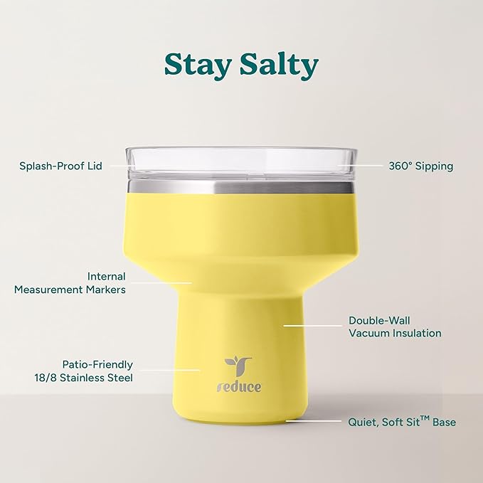 REDUCE Saltini 16 oz Cocktail Tumbler - Insulated Margarita Tumbler with Lid - Keeps Drinks Cold for 10 Hours - 360 Sippable Martini Glass Alternative - Shatterproof, Perfect for Parties - Pina Colada