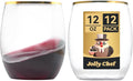 JOLLY CHEF 12 Pack 12oz Gold Plastic Wine Glasses Stemless, Gold Disposable Wine Cups, Premium Quality, Unbreakable, Disposable Plastic Wine Cups for Party, Halloween, Christmas, Thanksgiving