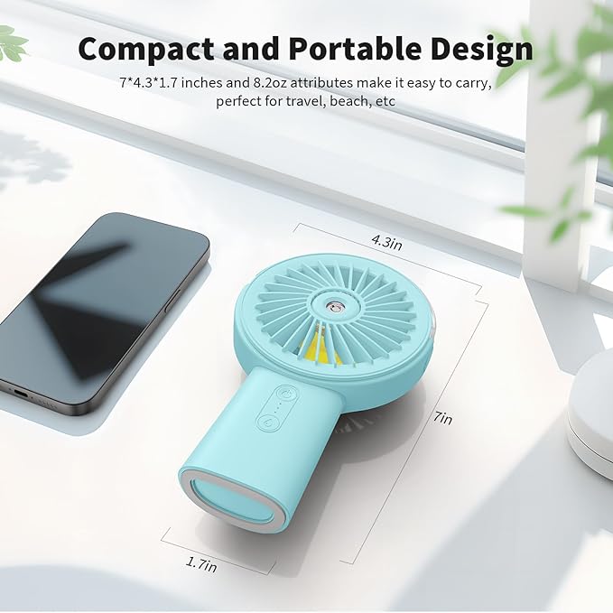 Otlonpe Handheld Misting Fan Portable, Small Personal Hand Held Rechargeable Mist Fan Water Spray, 4000mAh Battery Operated Hand Mister Fans 3-Speed, 4-15 Hrs Runtime for Travel Home Office Outdoor