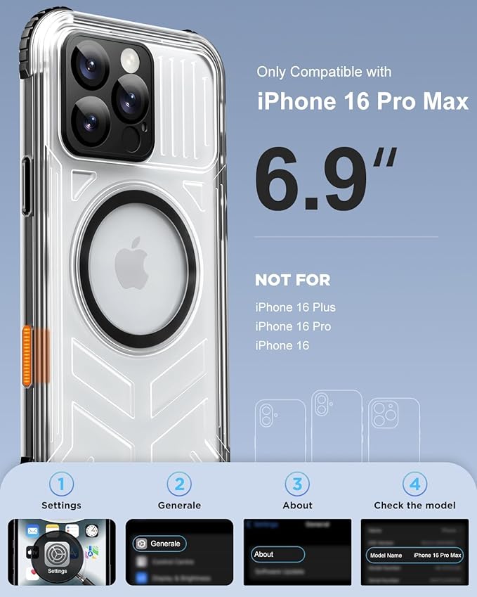 for iPhone 16 Pro Max Waterproof Case with Magsafe, Built-in [Privacy Screen Protector] [Lanyard], IP68 Water Proof Full Body Dustproof Anti-Spy Frosted Protective Phone Cover, 6.9" Black