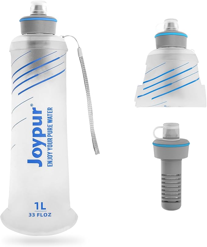 Water Filter Survival - Collapsible Water Bottle with Filter 0.01 Micron Squeeze Filtered Water Bottle 32oz for Hiking Backpacking Camping BPA-Free(White 1000ml)