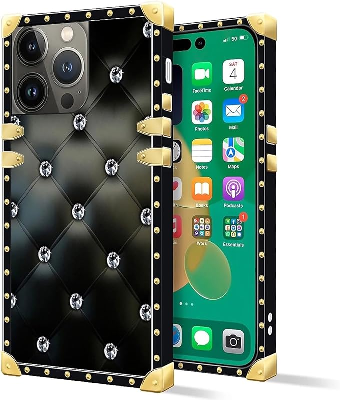Compatible with iPhone 14 Pro Max Case, Shiny Black Sofa Crystal Luxury Golden Decoration for Girl Women Soft TPU Shockproof Protective Hard PC Back for iPhone 14 Pro Max