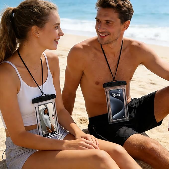 Waterproof Phone Pouch 2 Pack, IPX8 Universal Phone Dry Bag Case Floating Swimsuit Protector for Beach, Travel Essentials, Black+Black