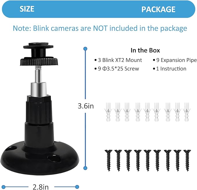Blink Outdoor Camera Mount, 360 Degree Adjustable Indoor/Outdoor Wall Mount Bracket for Blink Home Security System Black 3 Pack